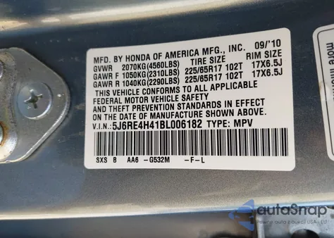 2011 Honda Cr-V Se from USA, damaged, VIN 5J6RE4H41BL006182